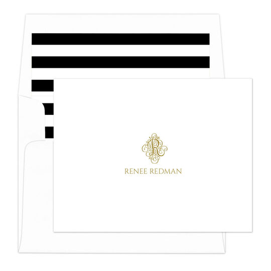 Ornate Initial Folded Note Cards - Raised Ink
